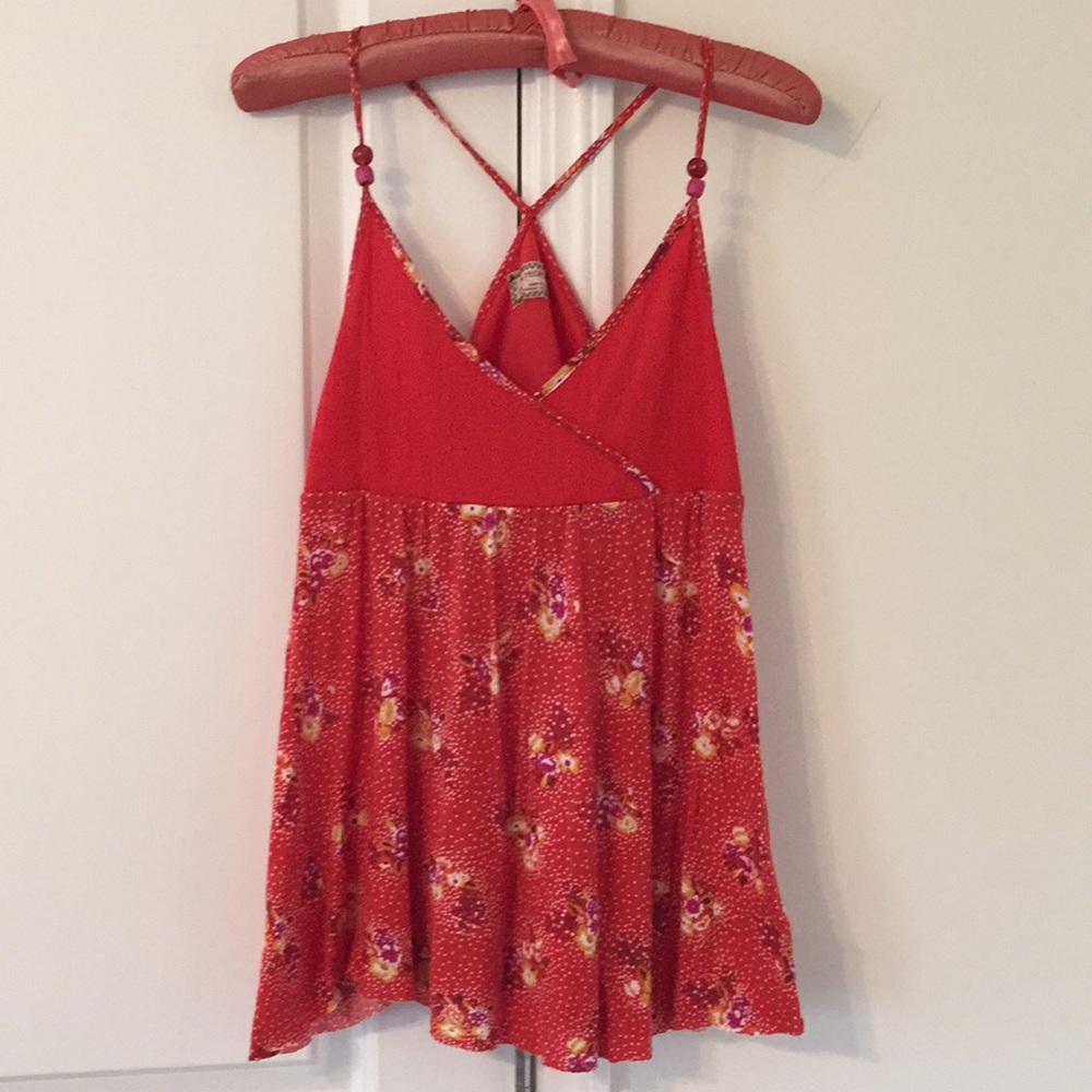 Free People Red Floral Babydoll Tank Top